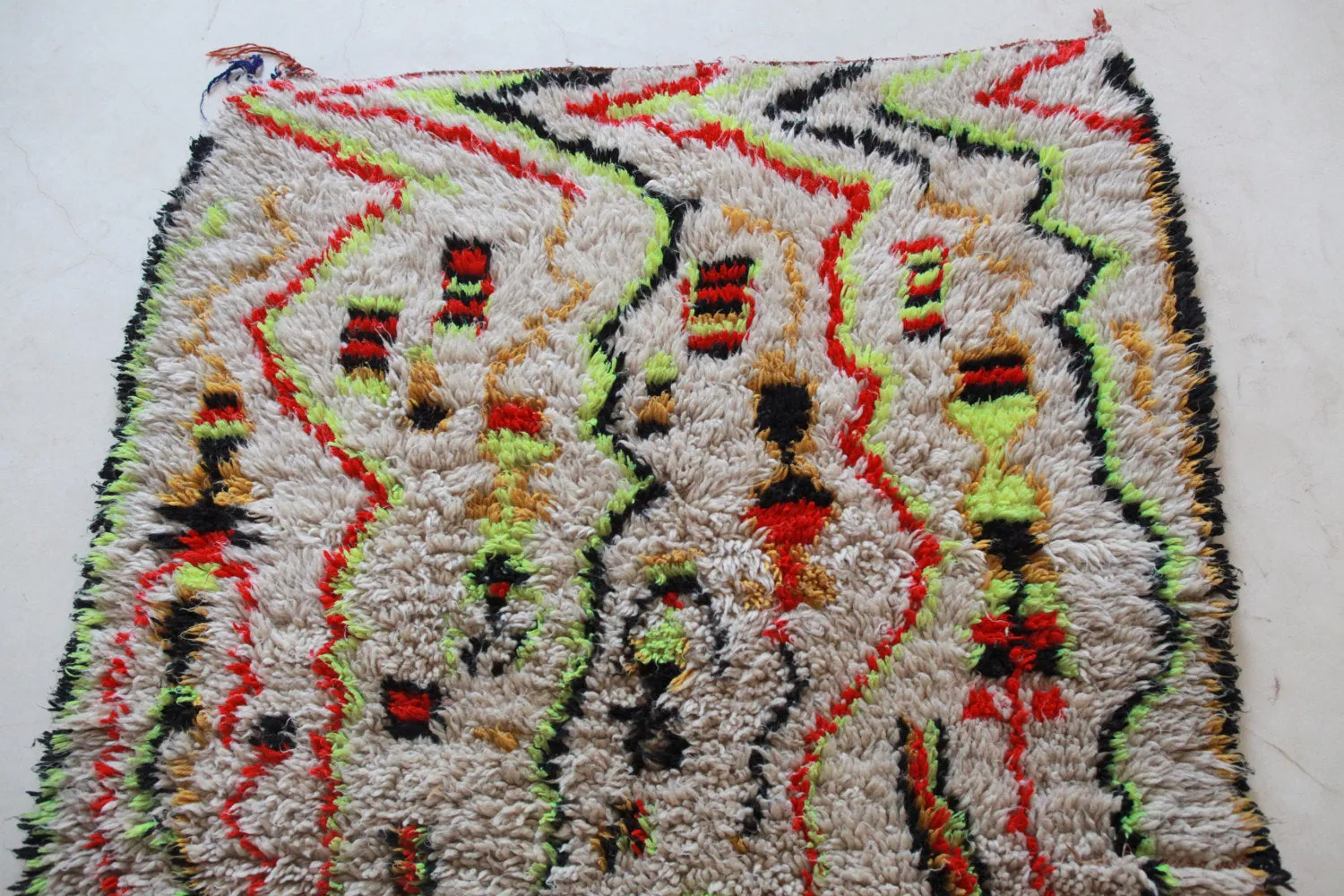 AZILAL. Vintage Moroccan Rug. Wool Boucherouite Carpet. Modern Design.