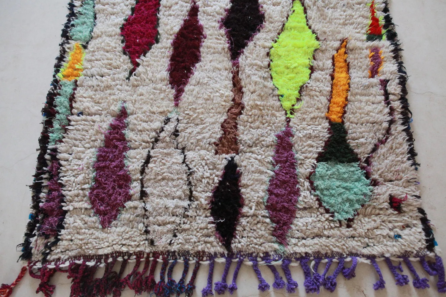 AZILAL. Vintage Moroccan Rug. Wool Boucherouite Carpet. Modern Design.