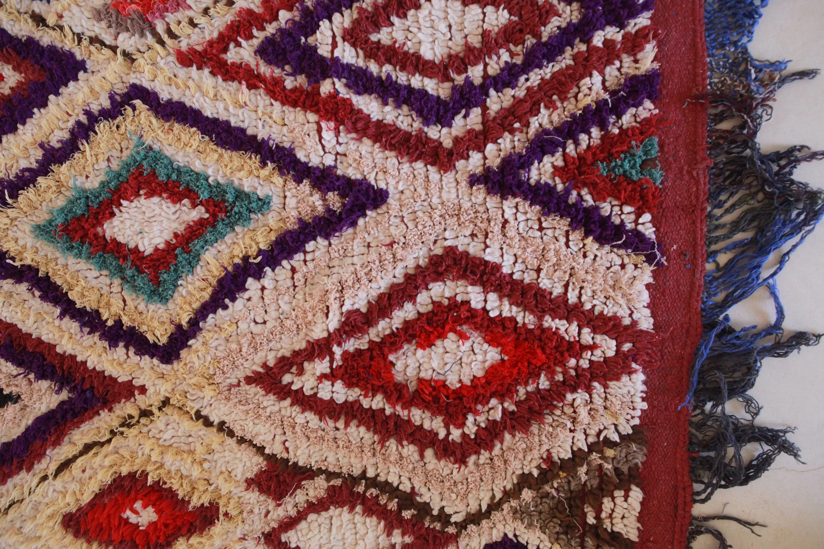 AZILAL Vintage Moroccan Rug. Wool Boucherouite Carpet. Modern Design.