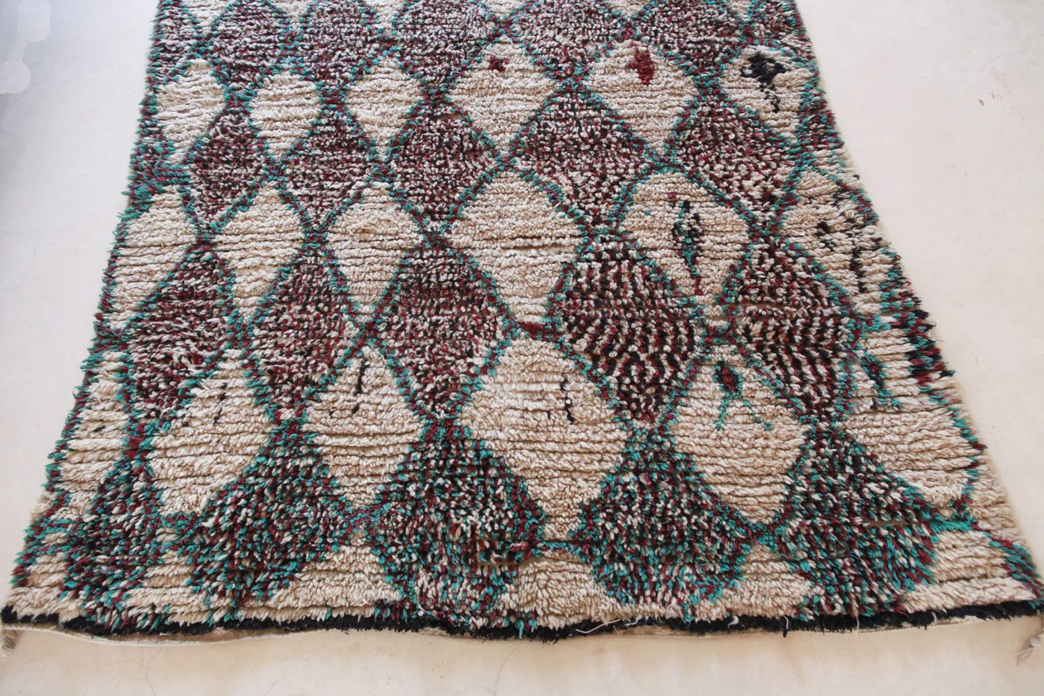 AZILAL. Vintage Moroccan Rug. Wool Boucherouite Carpet. Modern Design.