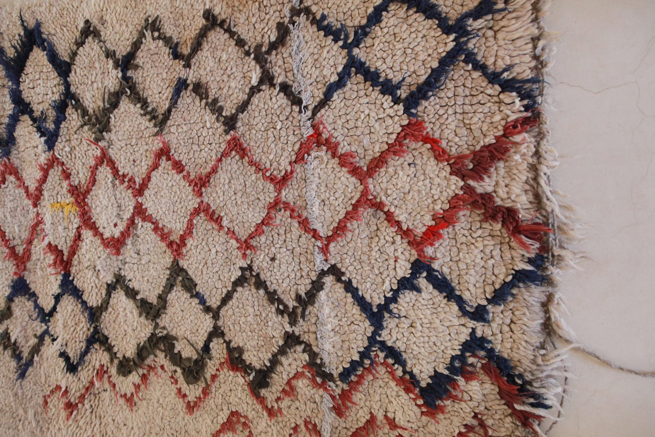AZILAL Vintage Moroccan Rug. Wool Boucherouite Carpet. Modern Design.
