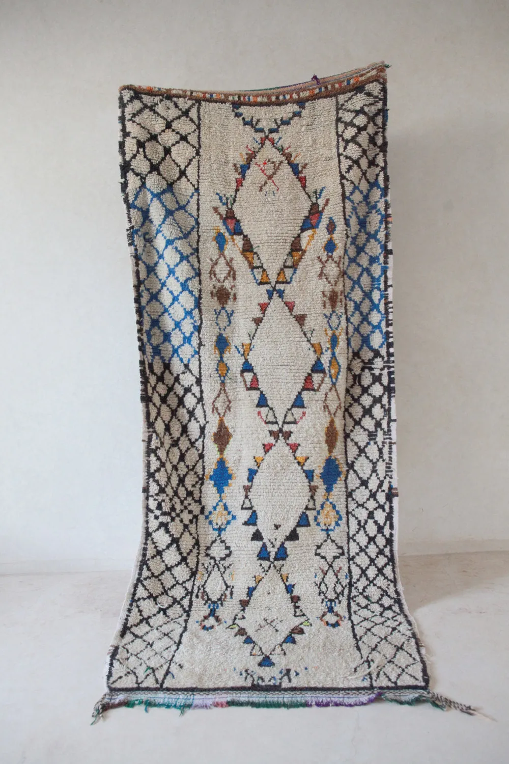 AZILAL. Vintage Moroccan Rug. Wool Boucherouite Carpet. Modern Design.