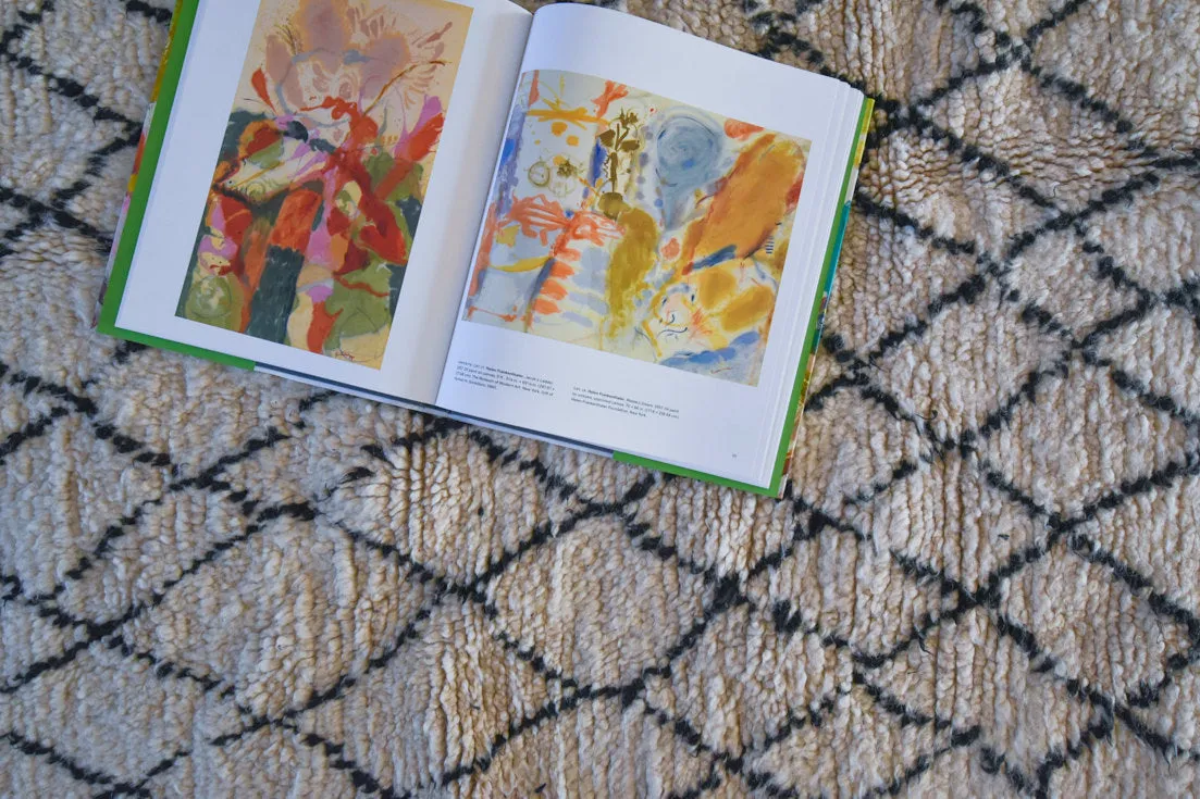Azilal . Vintage Moroccan Rug. Wool Boucherouite Carpet. Modern Design.