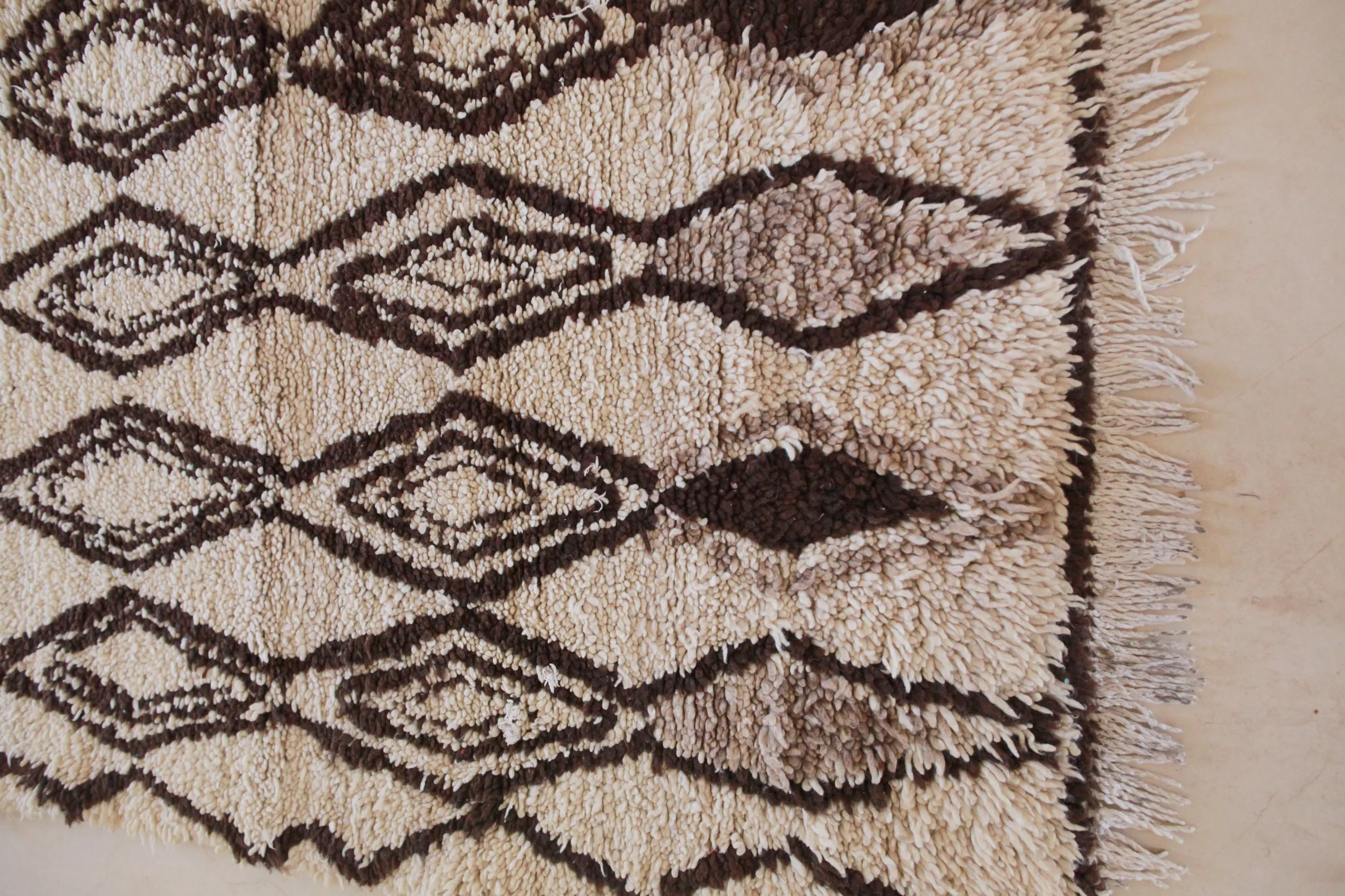 AZILAL Vintage Moroccan Rug. Wool Boucherouite Carpet. Modern Design.