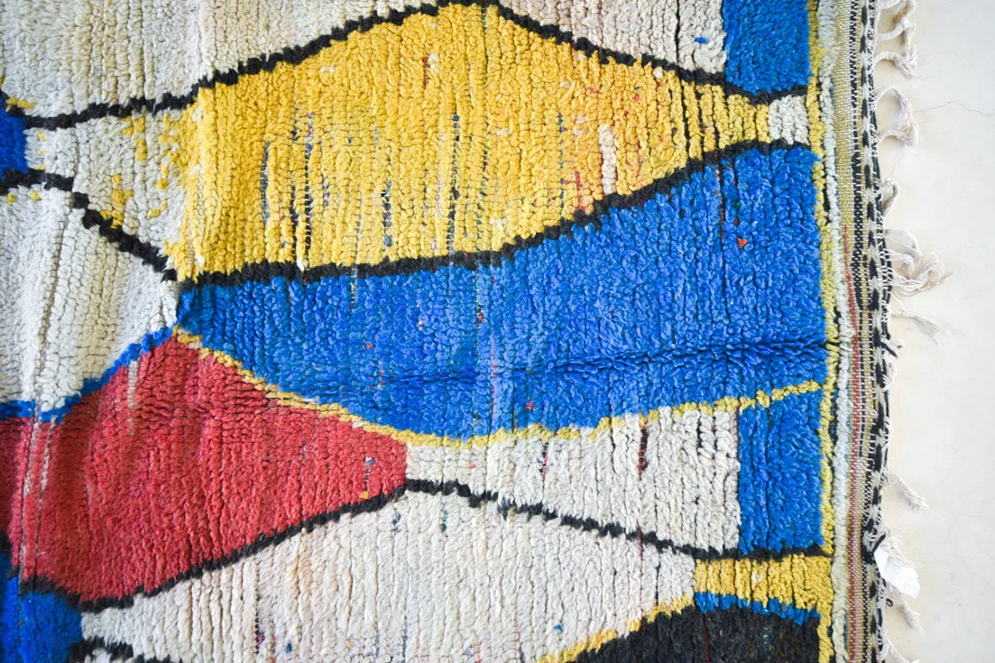 AZILAL. Vintage Moroccan Rug. Wool Boucherouite Carpet. Modern Design.