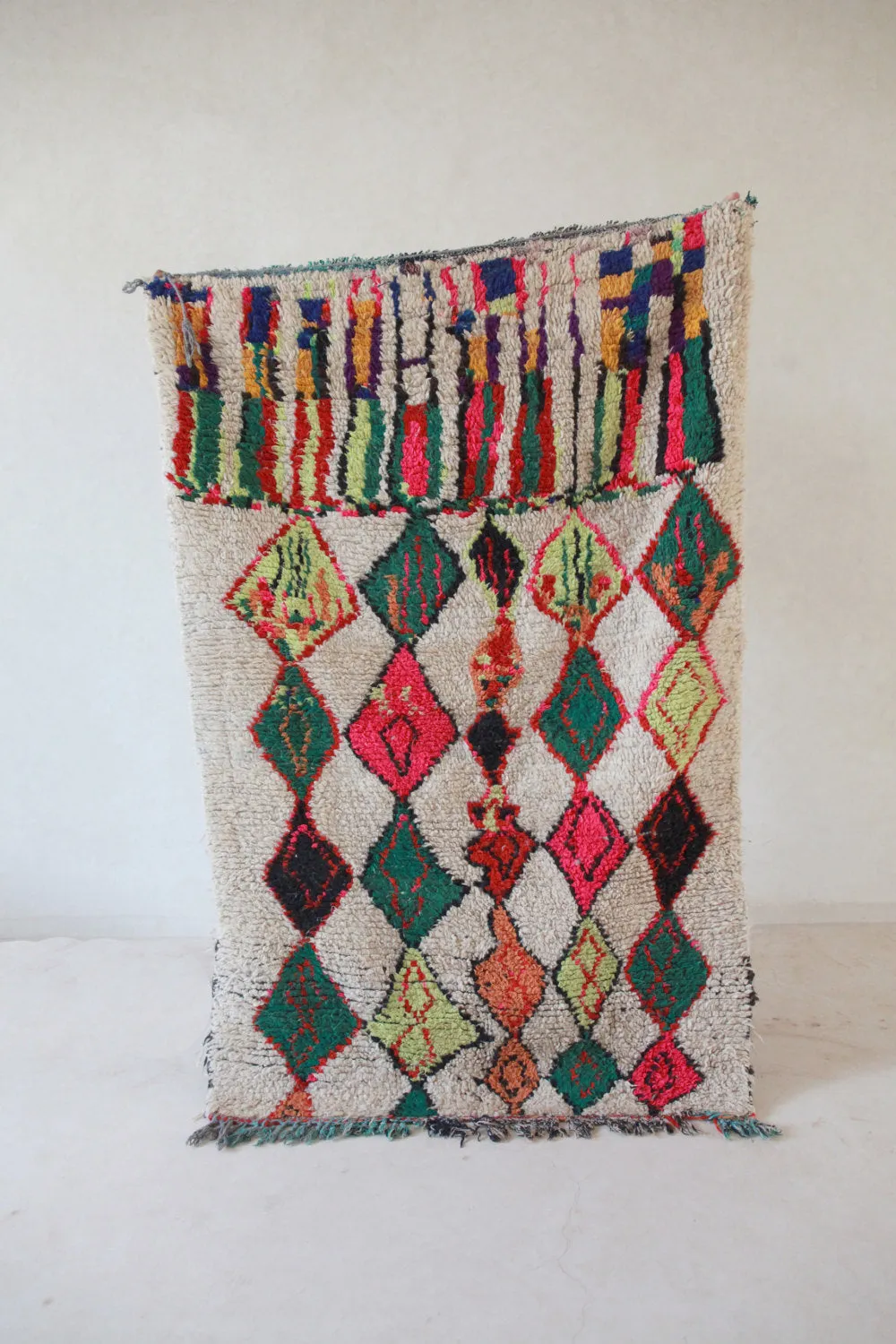 AZILAL. Vintage Moroccan Rug. Wool Boucherouite Carpet. Modern Design.