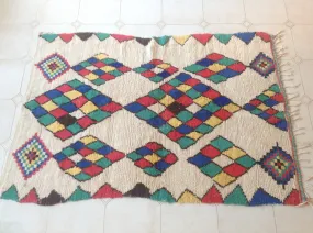 AZILAL. Vintage Moroccan Rug. Wool Boucherouite Carpet. Modern Design.