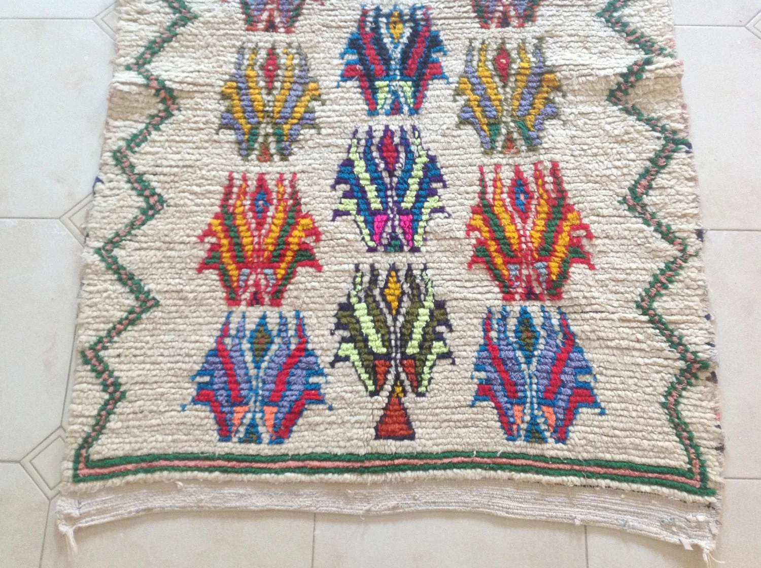 AZILAL. Vintage Moroccan Rug. Wool Boucherouite Carpet. Modern Design.