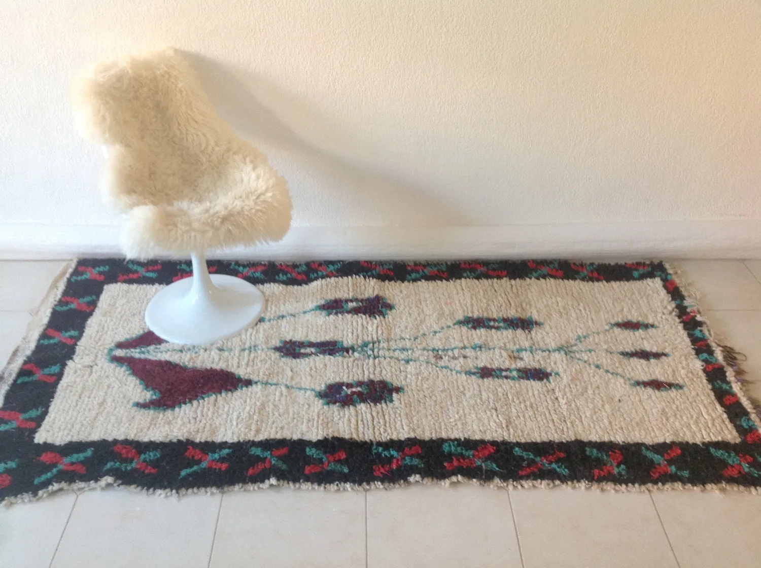 AZILAL. Vintage Moroccan Rug. Wool Boucherouite Carpet. Modern Design.