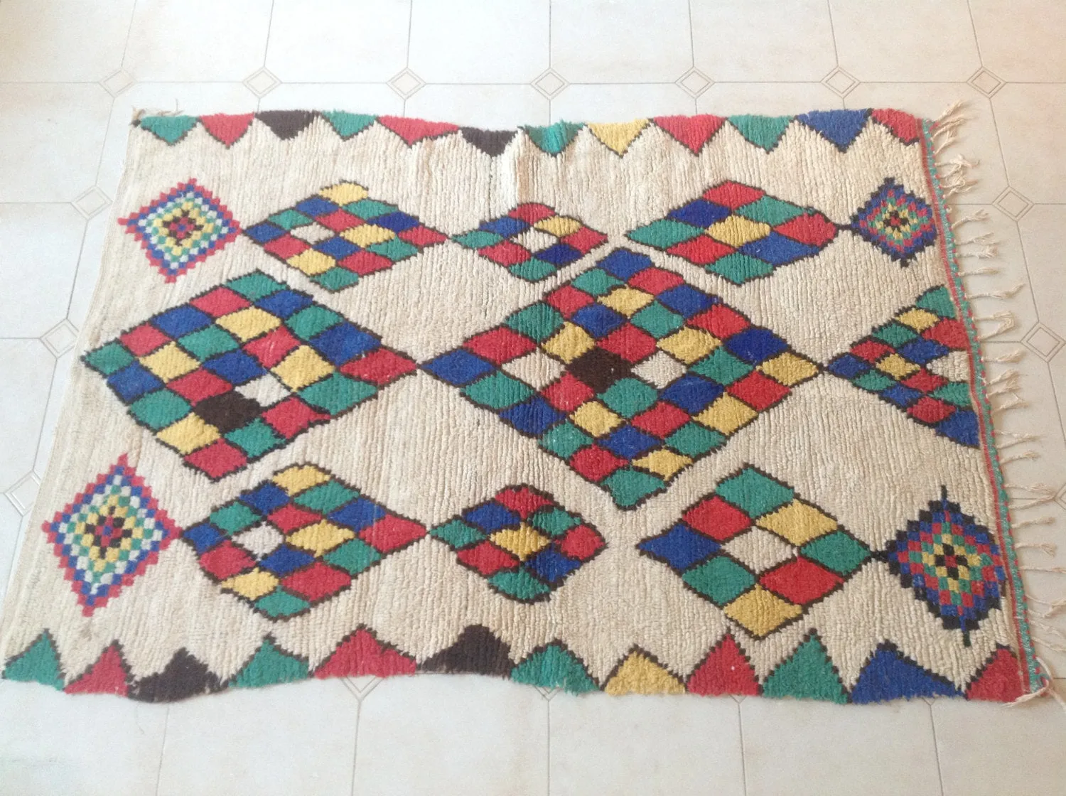 AZILAL. Vintage Moroccan Rug. Wool Boucherouite Carpet. Modern Design.