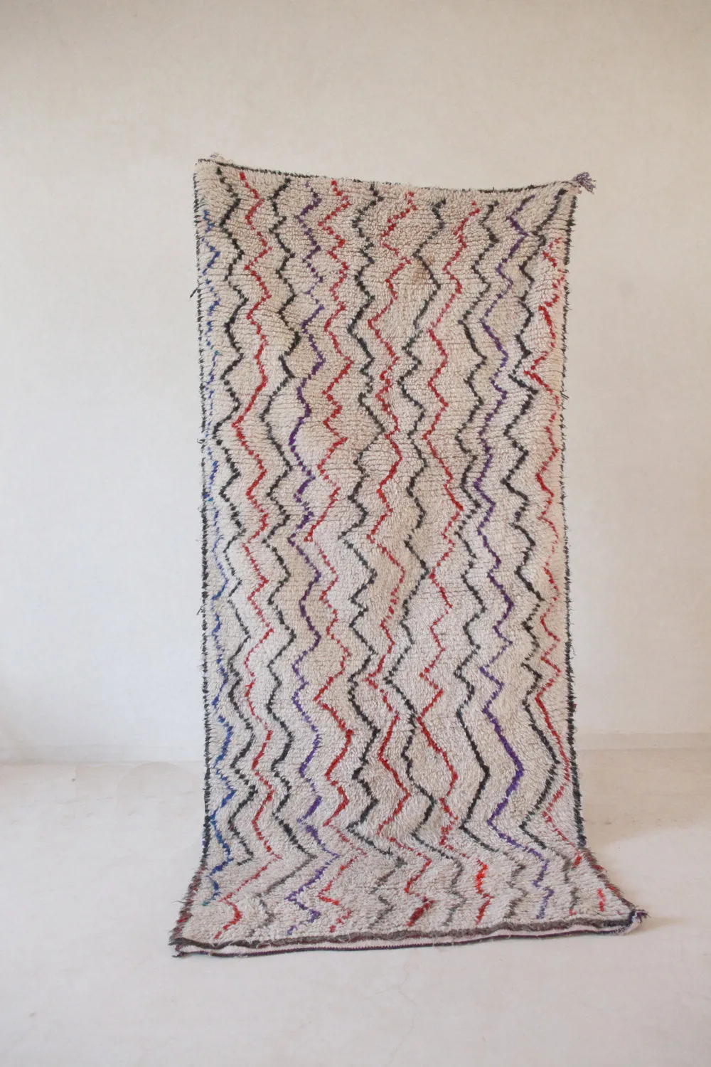 AZILAL. Vintage Moroccan Rug. Wool Boucherouite Carpet. Modern Design.
