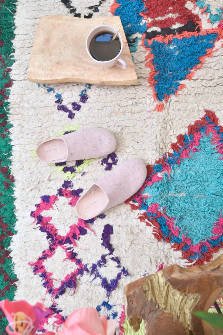 AZILAL. Vintage Moroccan Rug. Wool Boucherouite Carpet. Modern Design.