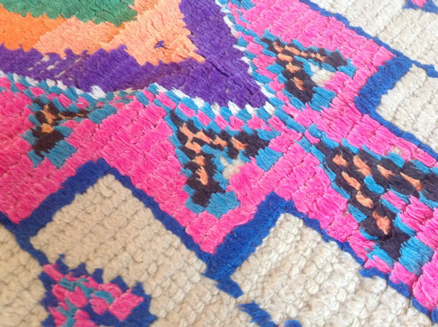 AZILAL. Vintage Moroccan Rug. Wool Boucherouite Carpet. Modern Design.