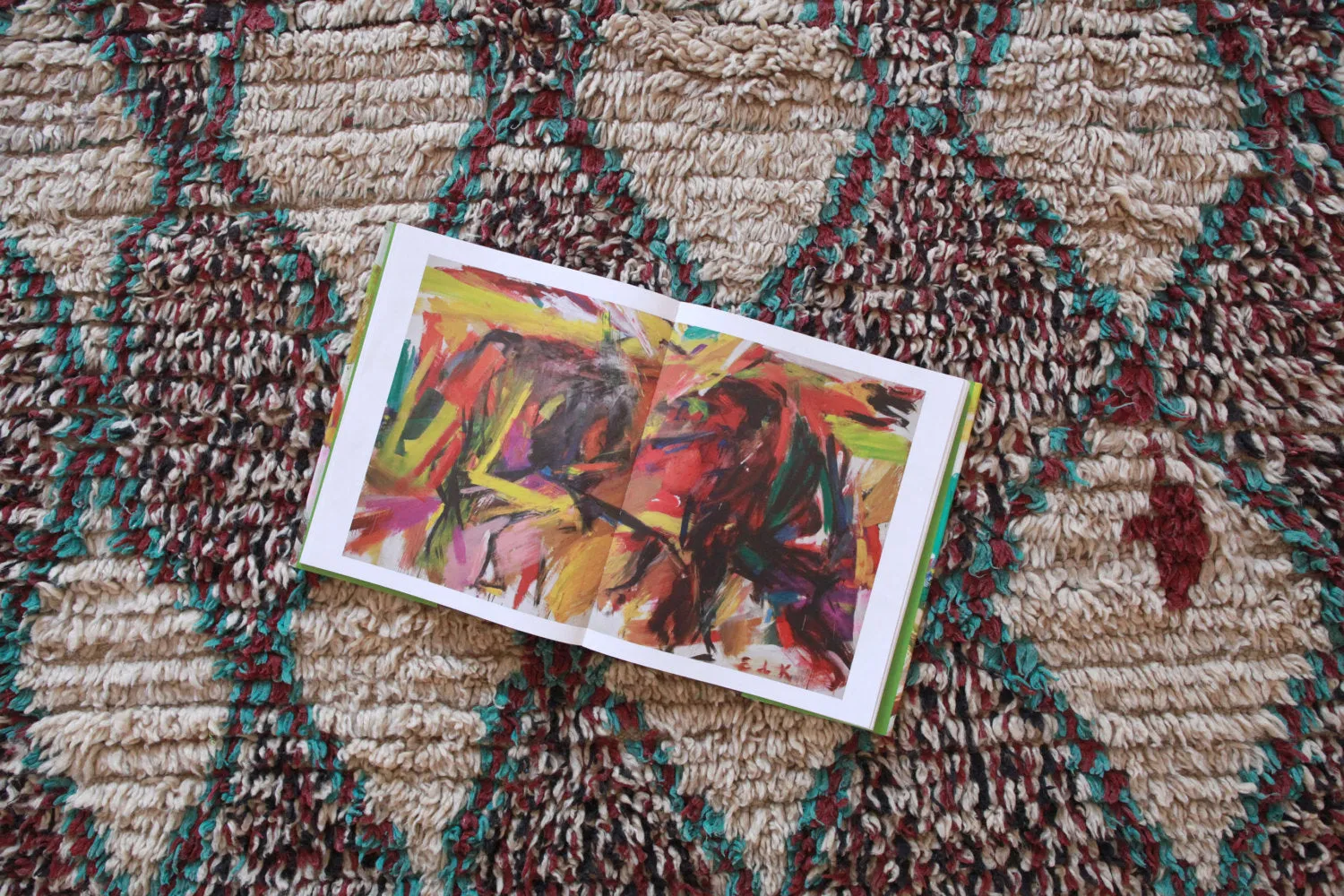 AZILAL. Vintage Moroccan Rug. Wool Boucherouite Carpet. Modern Design.