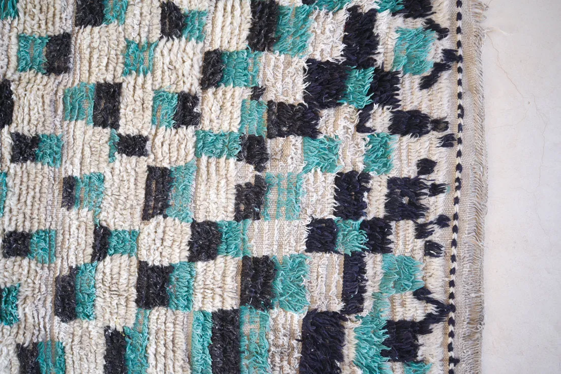 AZILAL. Vintage Moroccan Rug. Wool Boucherouite Carpet. Modern Design.