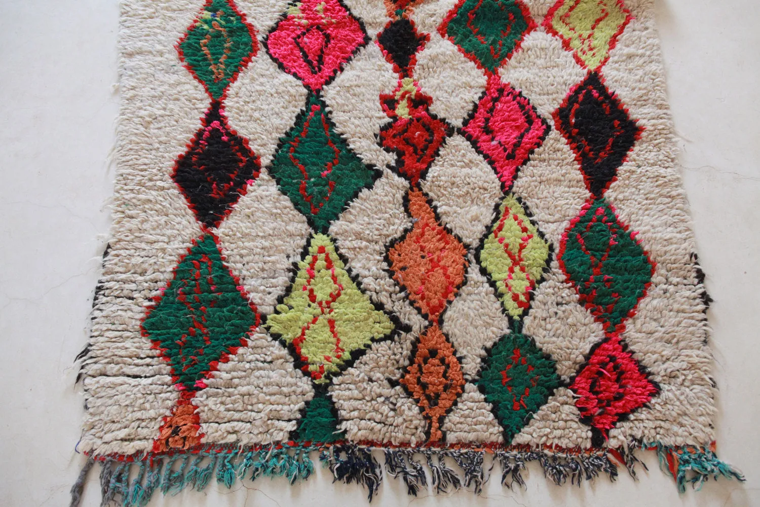 AZILAL. Vintage Moroccan Rug. Wool Boucherouite Carpet. Modern Design.