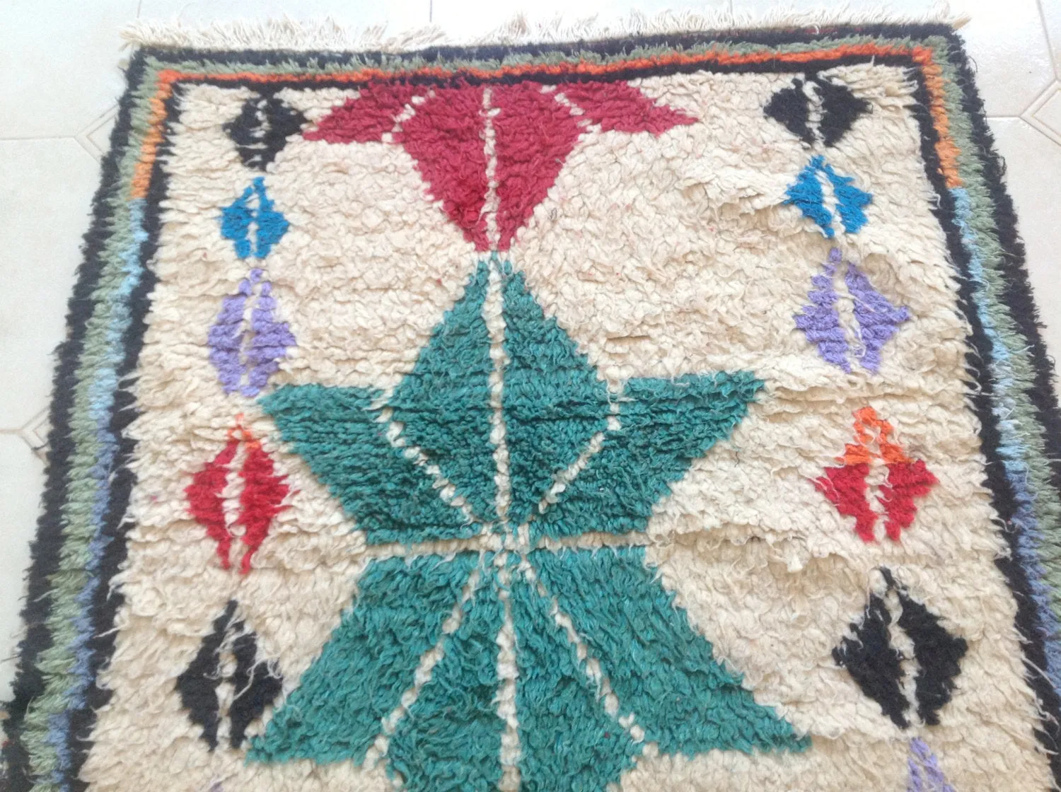AZILAL. Vintage Moroccan Rug. Wool Boucherouite Carpet. Modern Design.
