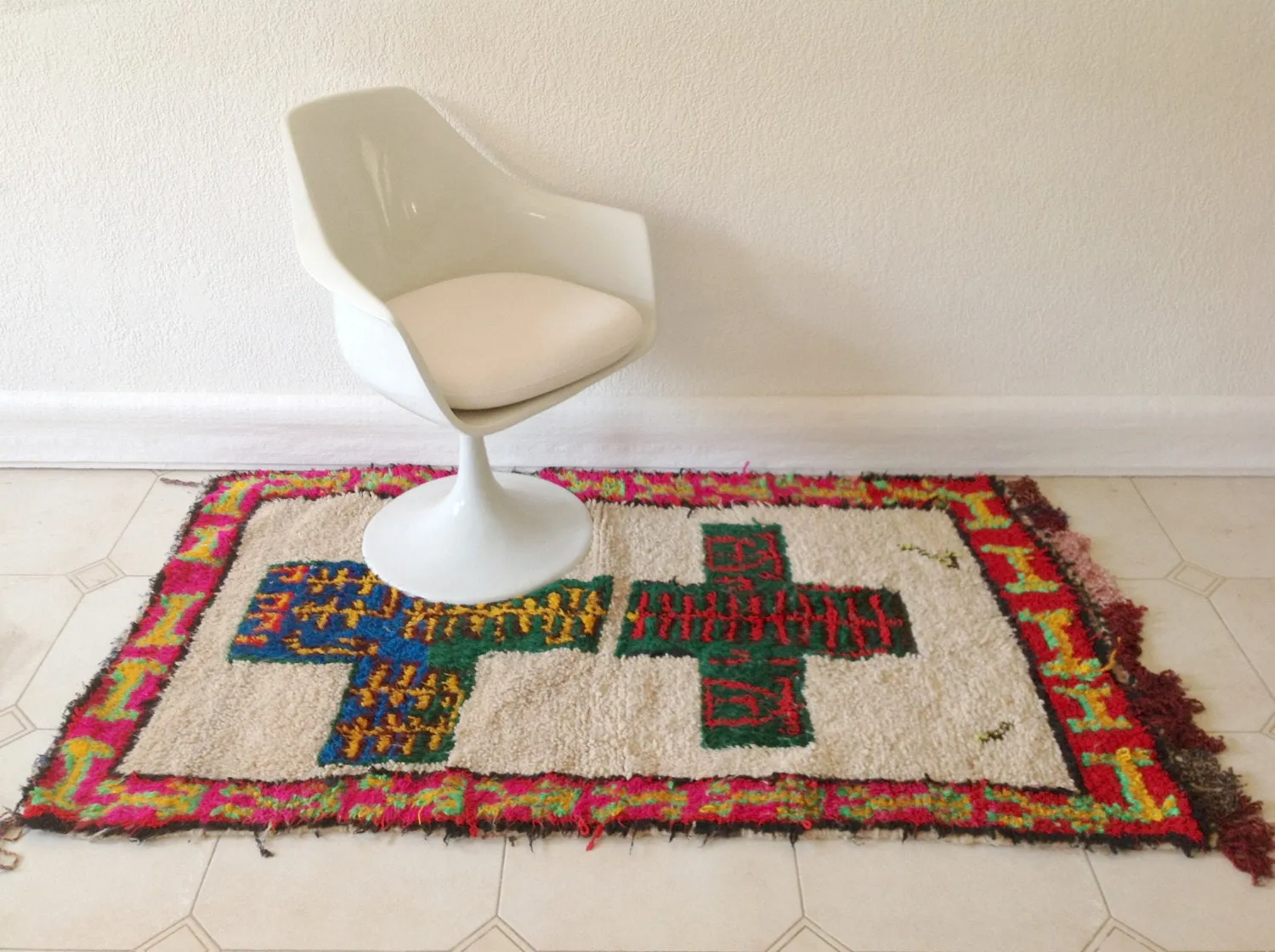 AZILAL. Vintage Moroccan Rug. Wool Boucherouite Carpet. Modern Design.