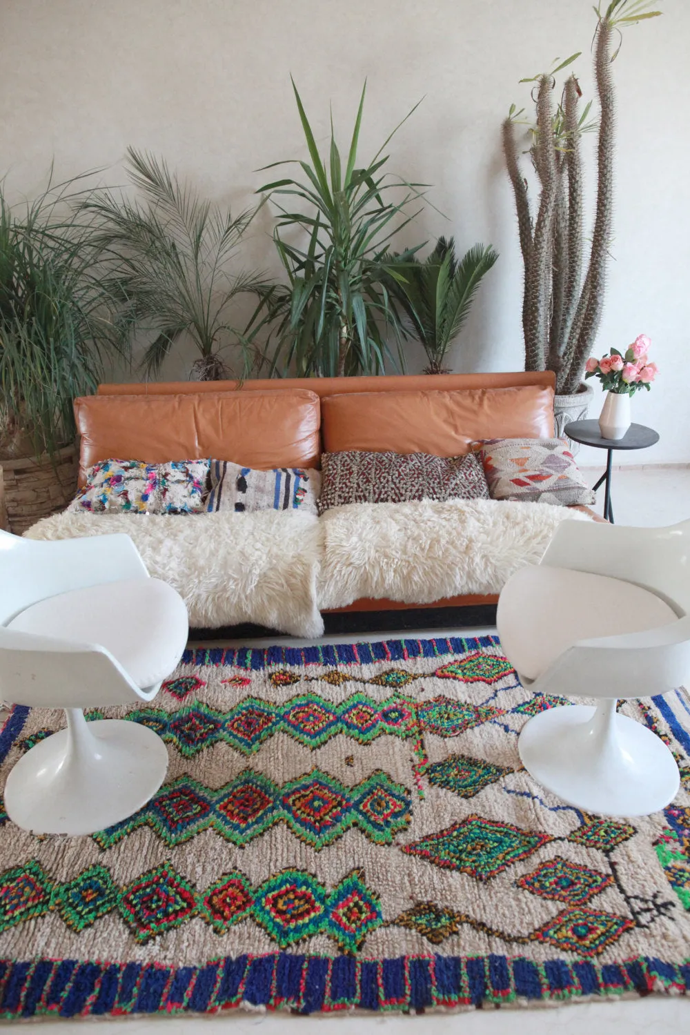 AZILAL. Vintage Moroccan Rug. Wool Boucherouite Carpet. Modern Design.