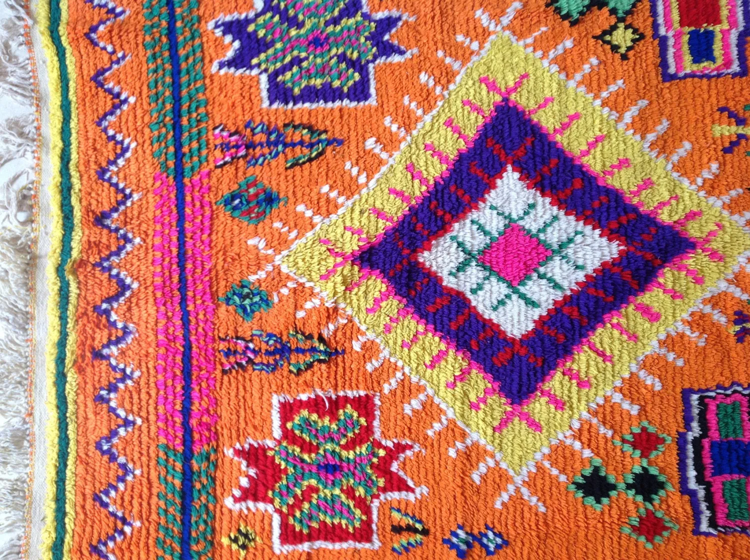 AZILAL. Vintage Moroccan Rug. Wool Boucherouite Carpet. Modern Design.