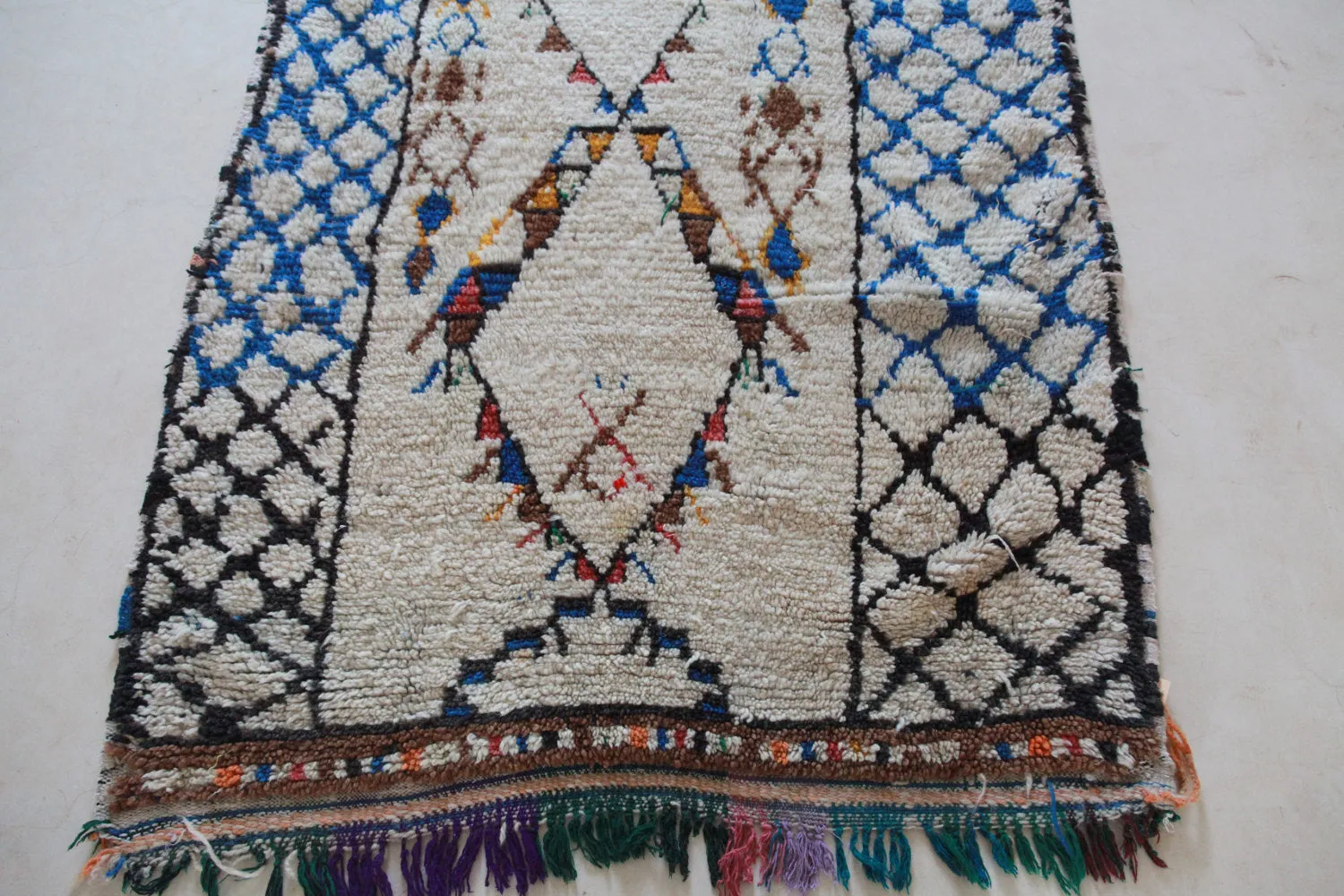 AZILAL. Vintage Moroccan Rug. Wool Boucherouite Carpet. Modern Design.