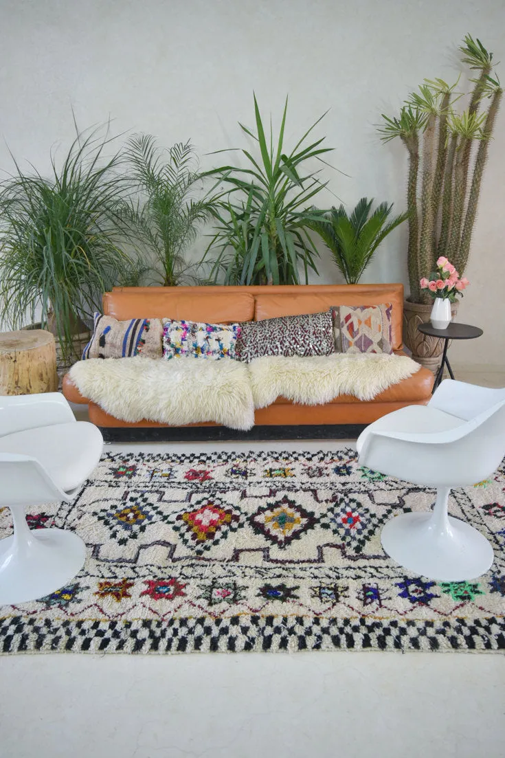 AzilaL. Vintage Moroccan Rug. Wool Boucherouite Carpet. Modern Design.