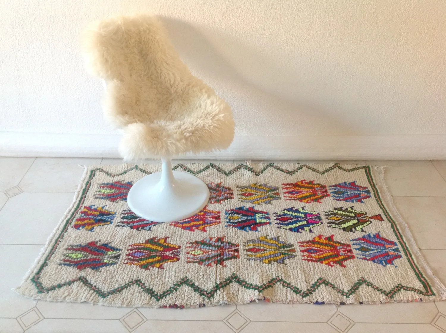 AZILAL. Vintage Moroccan Rug. Wool Boucherouite Carpet. Modern Design.