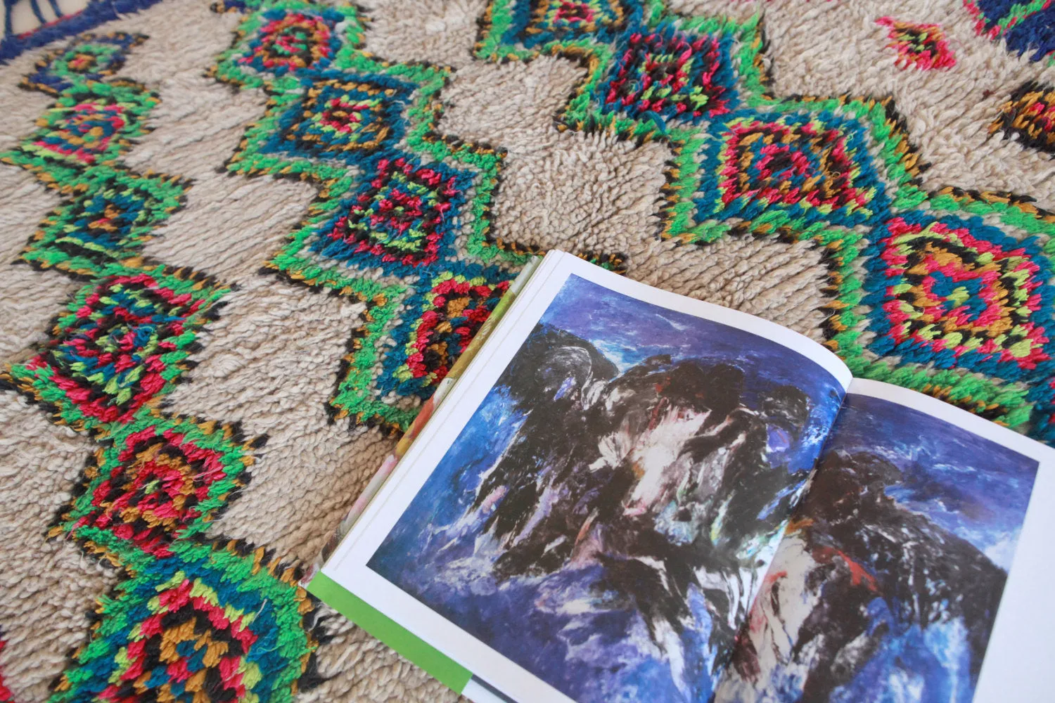 AZILAL. Vintage Moroccan Rug. Wool Boucherouite Carpet. Modern Design.