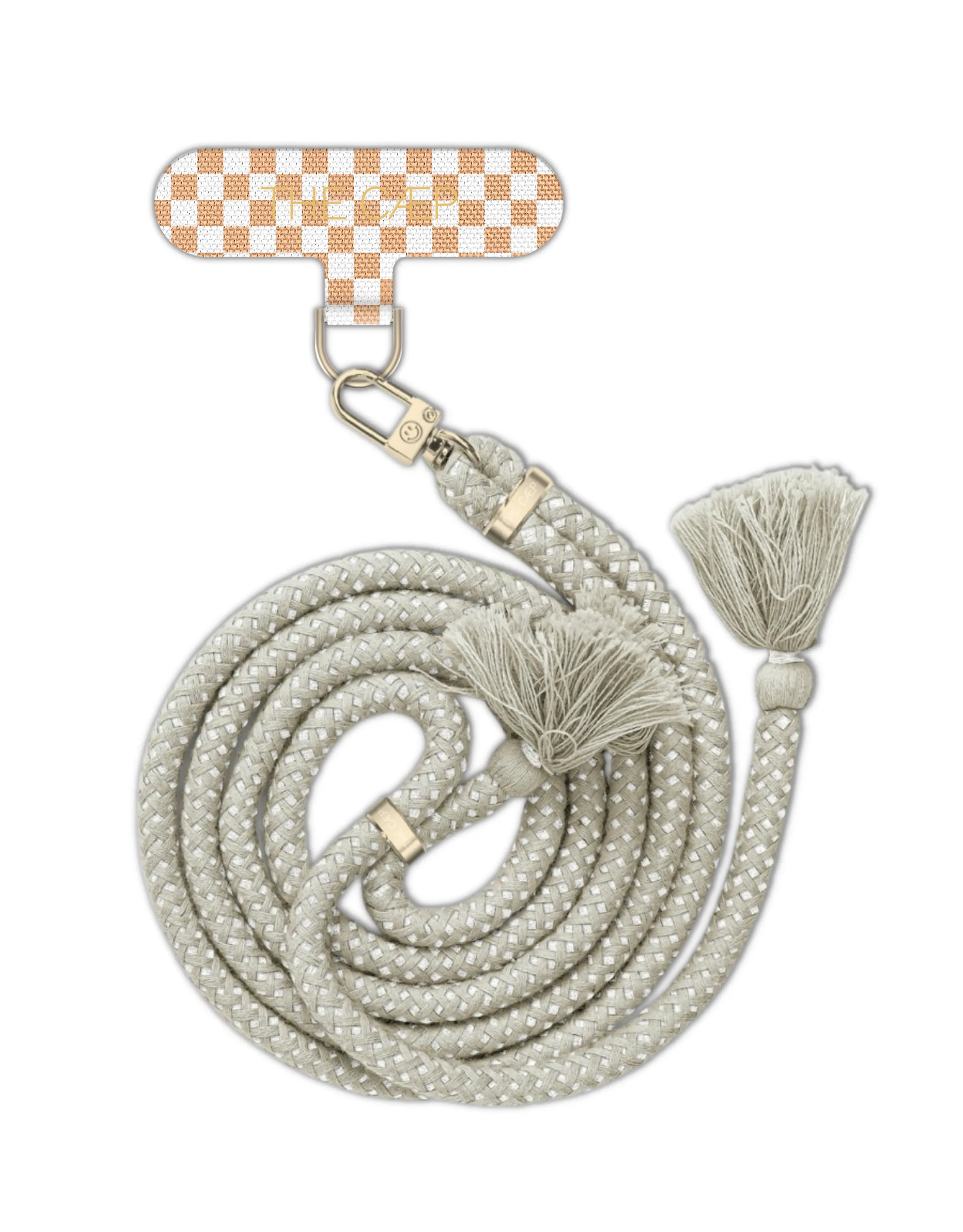 Beige Check Universal Phone Hitch   Tassel Rope