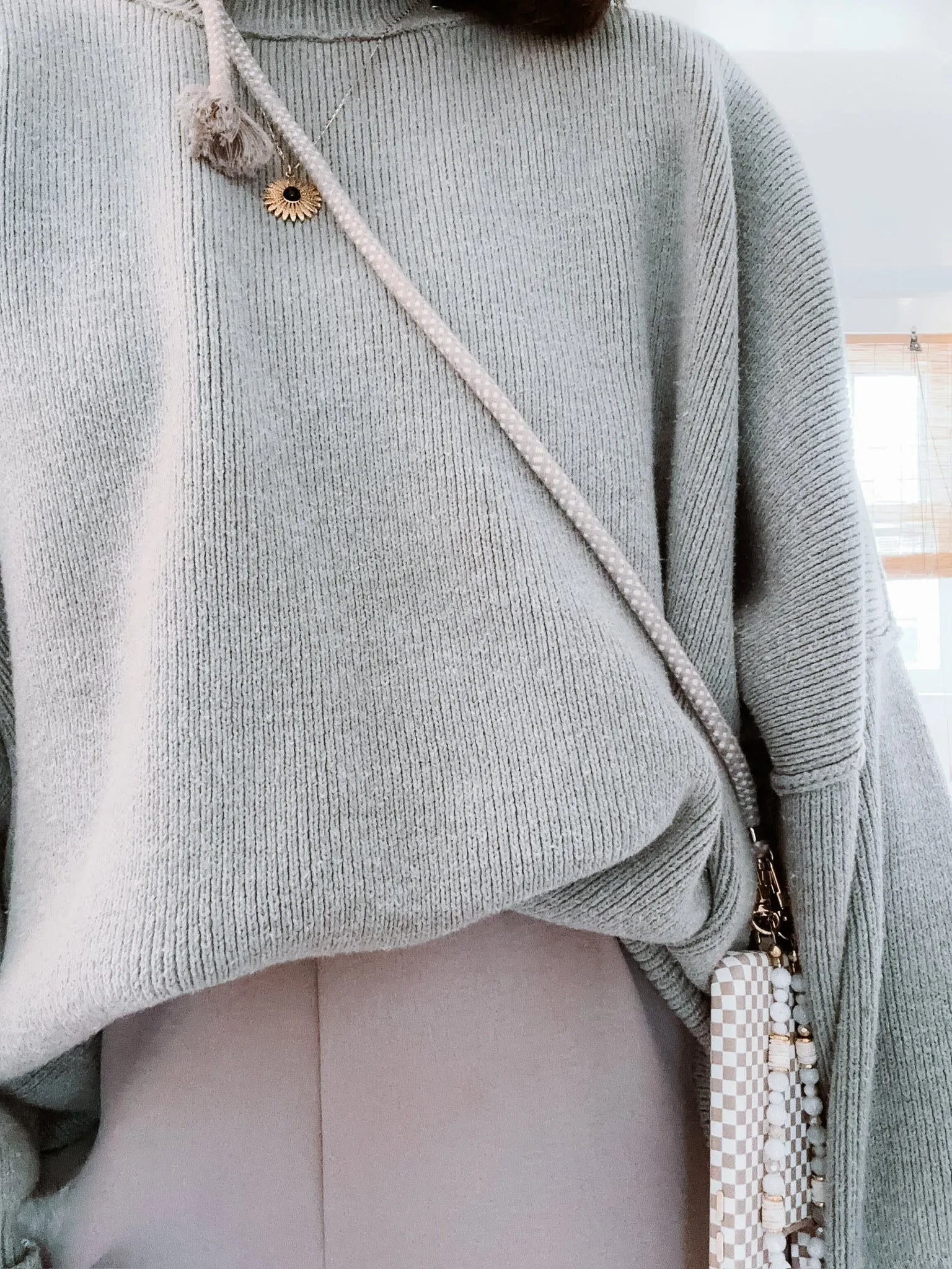 Beige Check Universal Phone Hitch   Tassel Rope