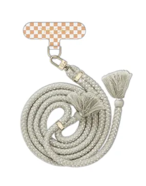Beige Check Universal Phone Hitch   Tassel Rope
