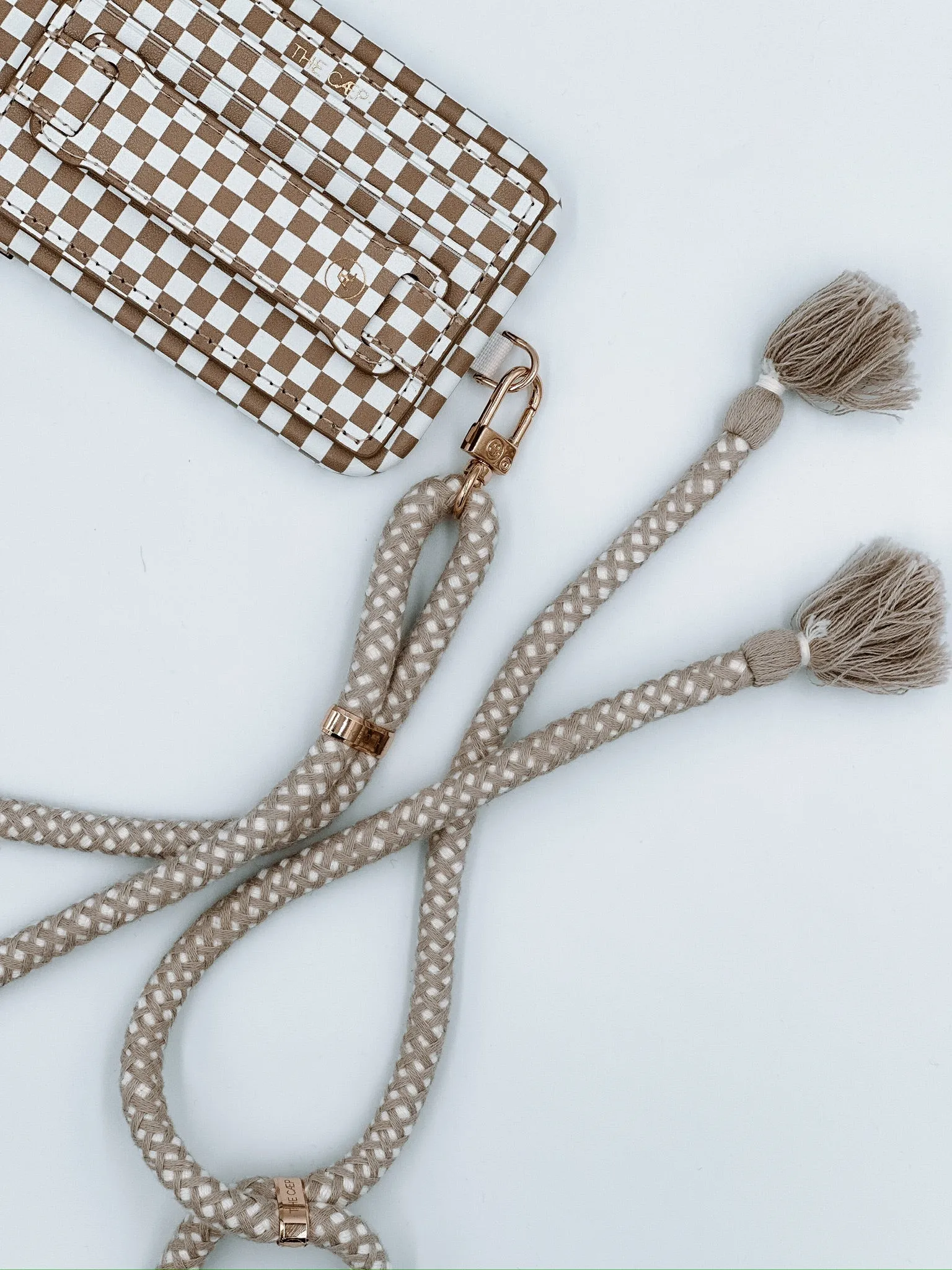 Beige Check Universal Phone Hitch   Tassel Rope