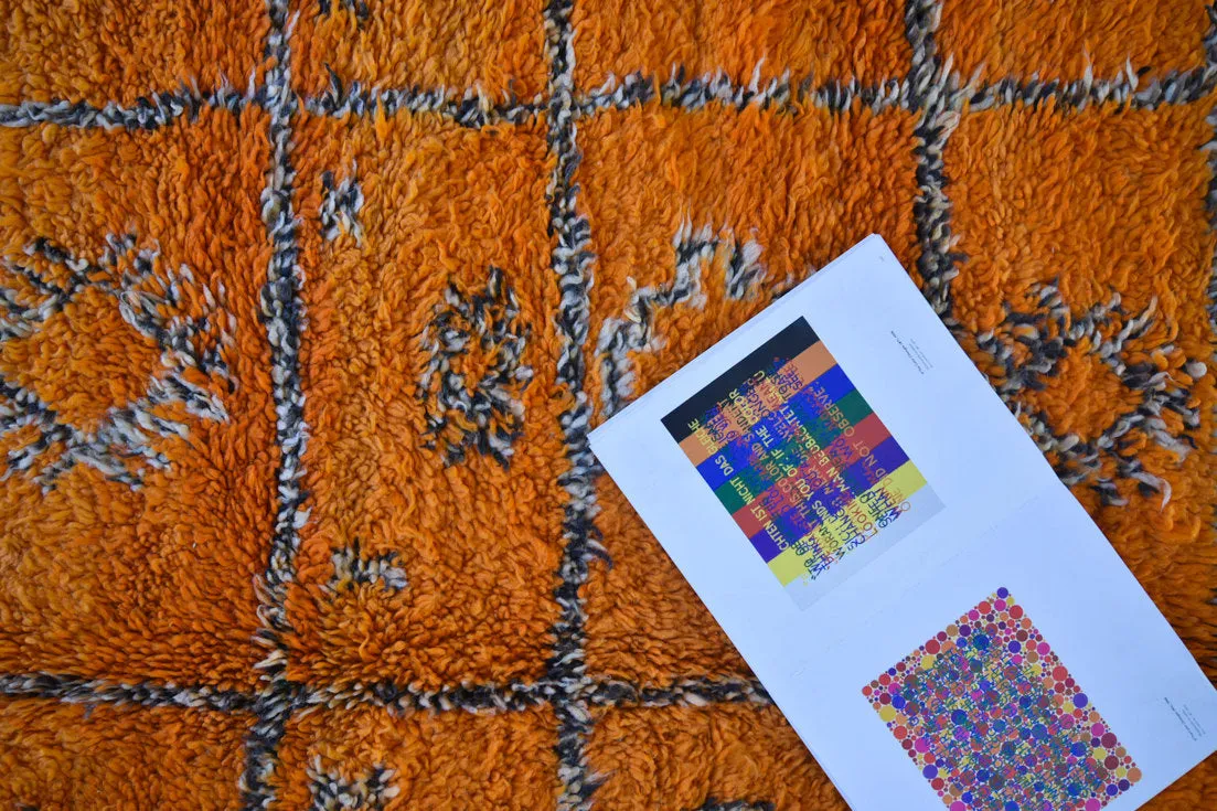 BENI M'GUILD 8'10''x6'11'' Vintage Moroccan Rug. Wool Beni Ourain Carpet. Modern Design.