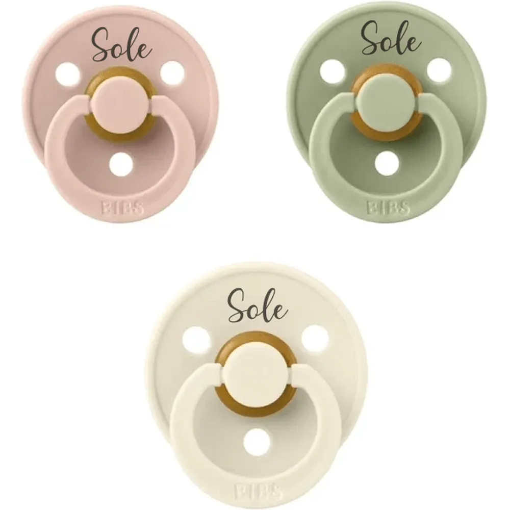 BIBS Colour Set of 3 Natural Rubber Latex Pacifiers | Personalisable