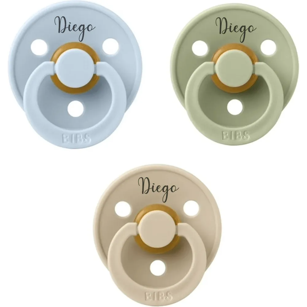 BIBS Colour Set of 3 Natural Rubber Latex Pacifiers | Personalisable