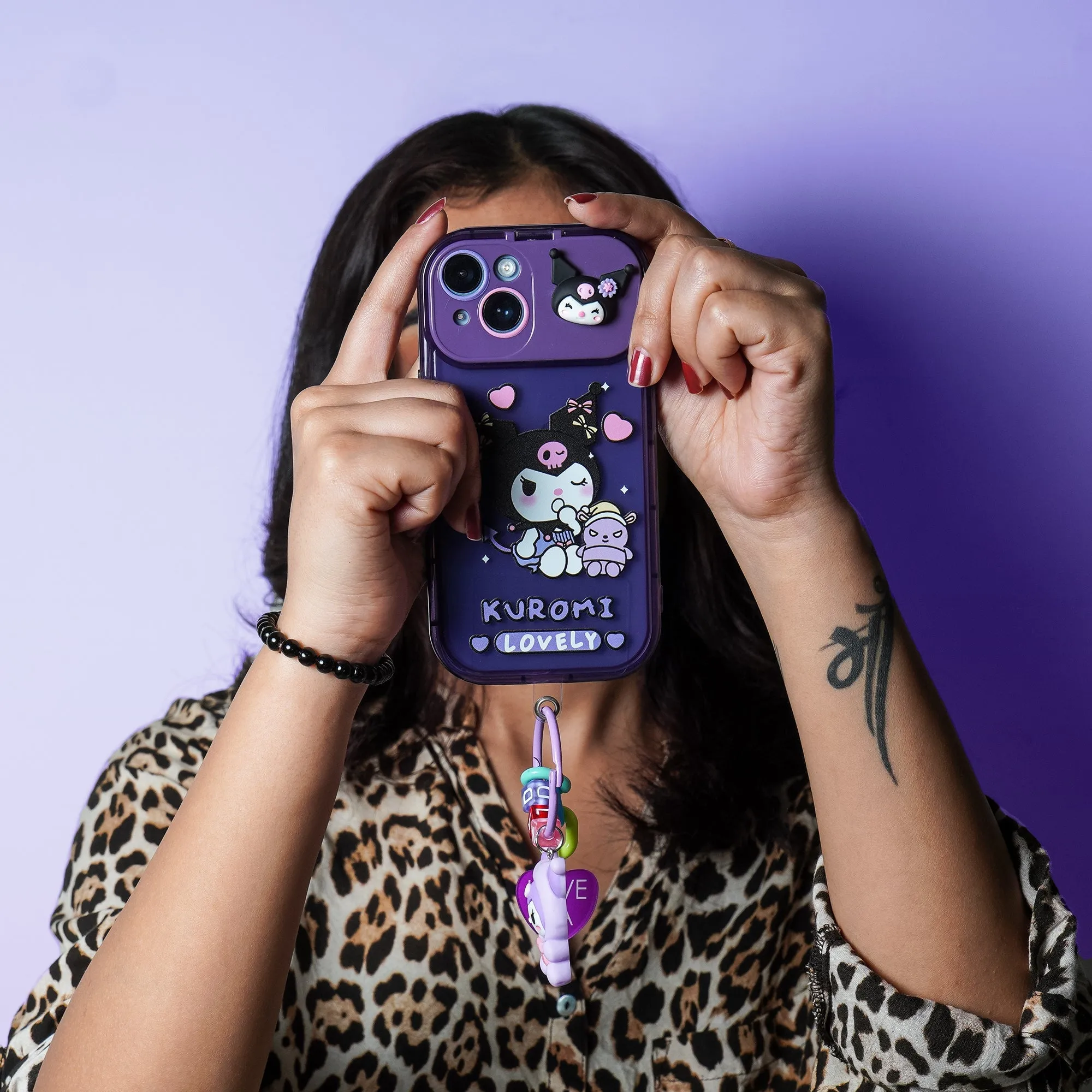 Cartoon Kuromi Flip Mirror Case