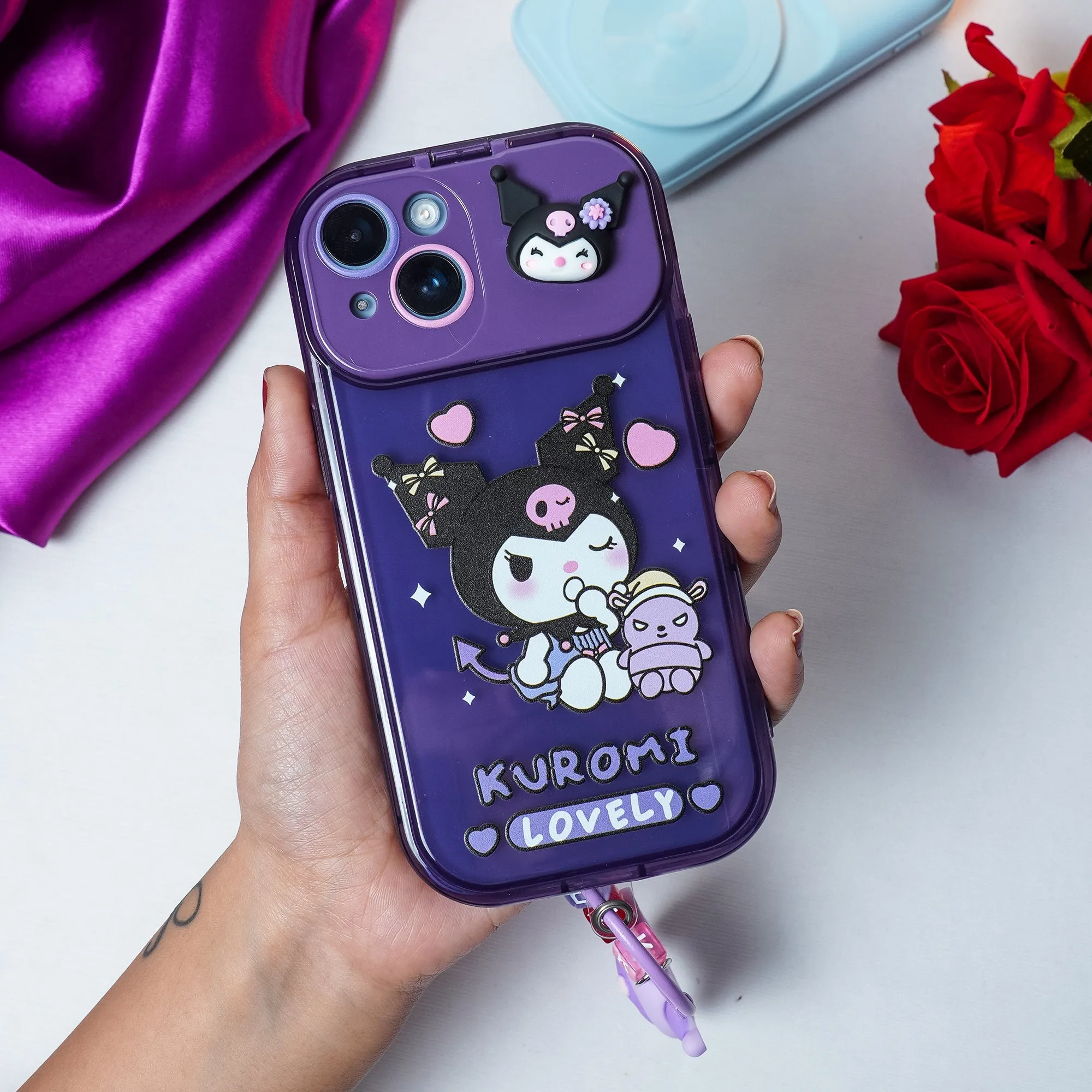 Cartoon Kuromi Flip Mirror Case