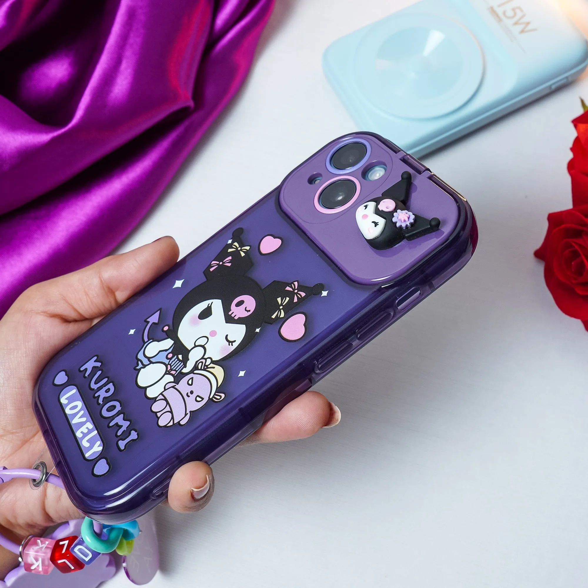 Cartoon Kuromi Flip Mirror Case