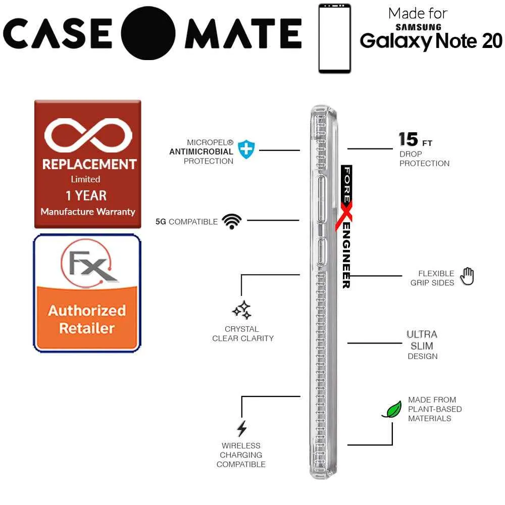 Case Mate Tough Clear Plus for Samsung Galaxy Note 20 5G - with Micropel antimicrobial protection ( Clear ) ( Barcode : 846127195218 )