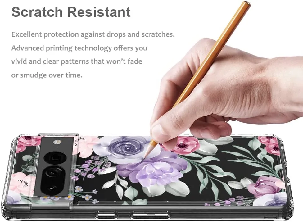 Case Pixel 7 Pro, Shockproof Hard PC Back Protective Clear Case Cover - Purple Watercolor