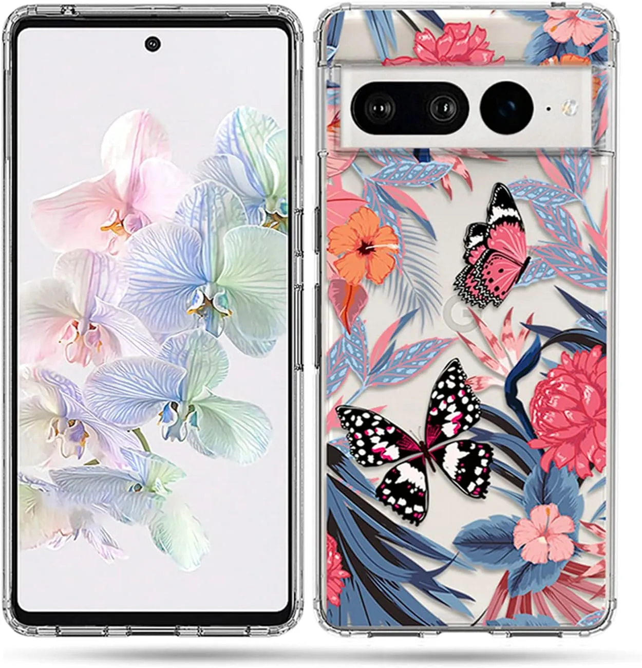 Case Pixel 7 Pro, Shockproof Hard PC Back Protective Clear Case Cover - Purple Watercolor