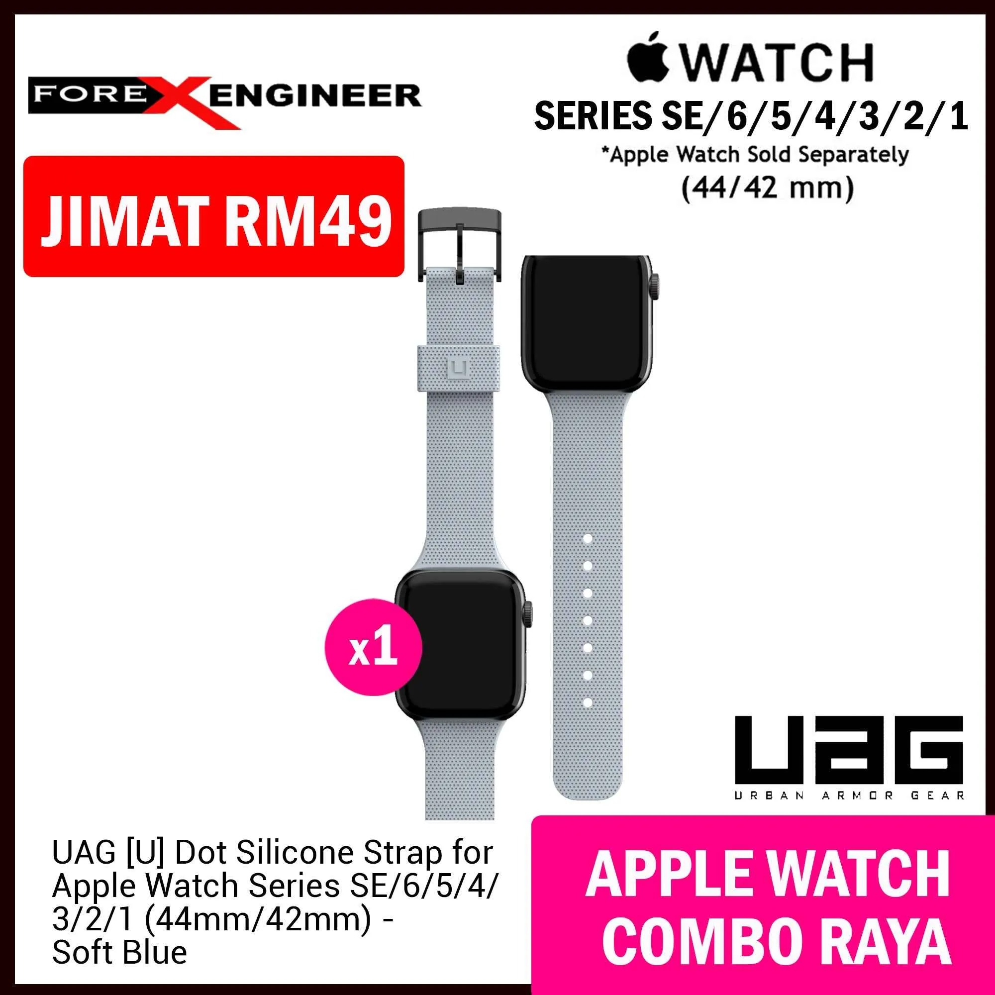 COMBO RAYA Hoda Rough Case   UAG [U] Dot Silicone Strap for Apple Watch Series SE - 6 - 5 - 4 - 3 - 2 - 1 ( 42mm - 44mm )