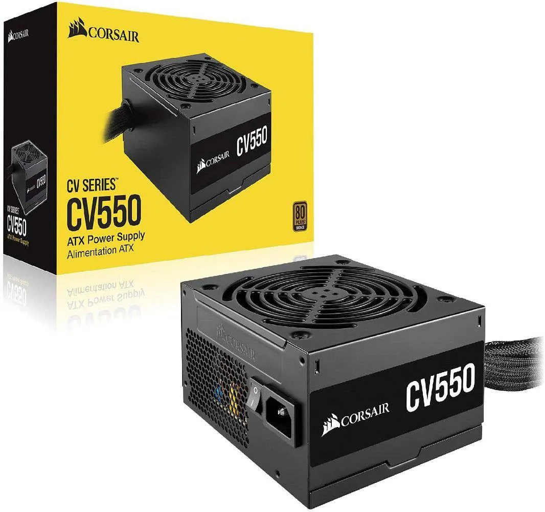 Corsair PSU CV Series, CV550, 550 Watt, 80  Bronze Certified, Fixed Cable Power Supply