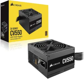 Corsair PSU CV Series, CV550, 550 Watt, 80  Bronze Certified, Fixed Cable Power Supply
