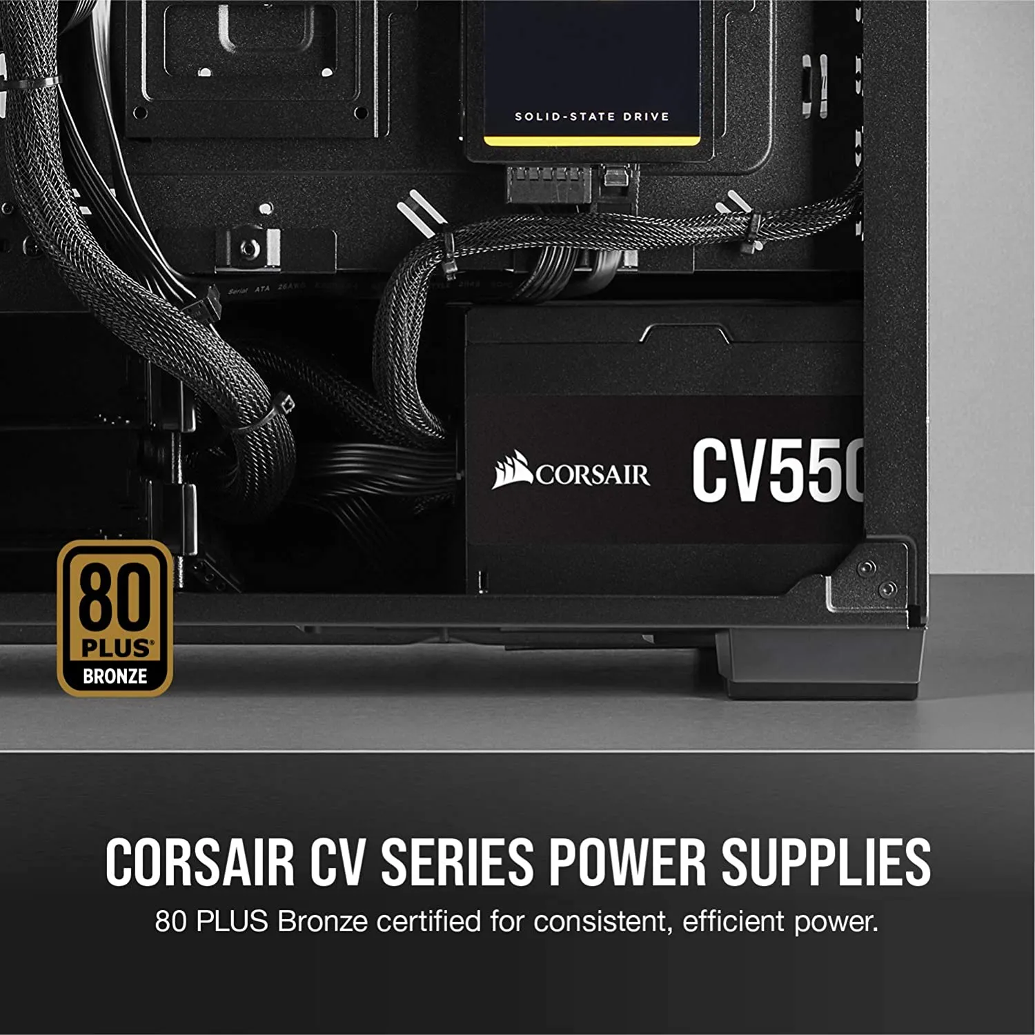 Corsair PSU CV Series, CV550, 550 Watt, 80  Bronze Certified, Fixed Cable Power Supply
