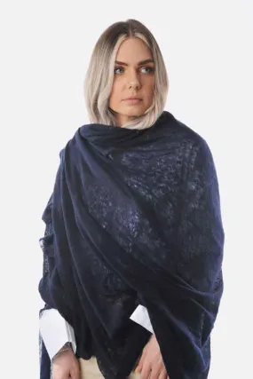 Dark Navy Classic Knit Cashmere Stole