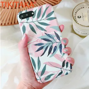 Fashion Artistic Leaf Phone Cases For iPhone 8 7 6 6s Plus 5 5s SE Case Slim frosted Hard Fitted Cases For iPhone X leaves Cover