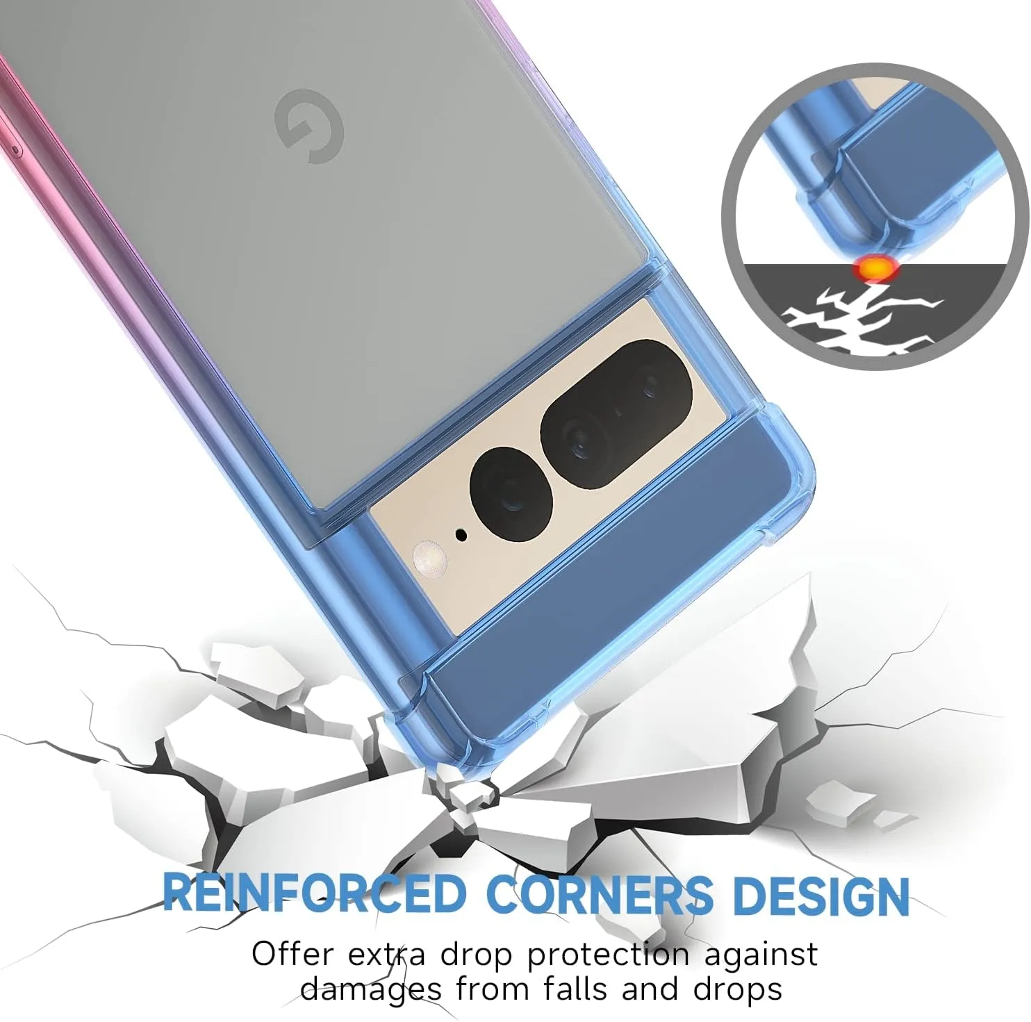Google Pixel 7 Pro Case, Clear Cute Gradient Slim Phone Case Cover Blue Pink