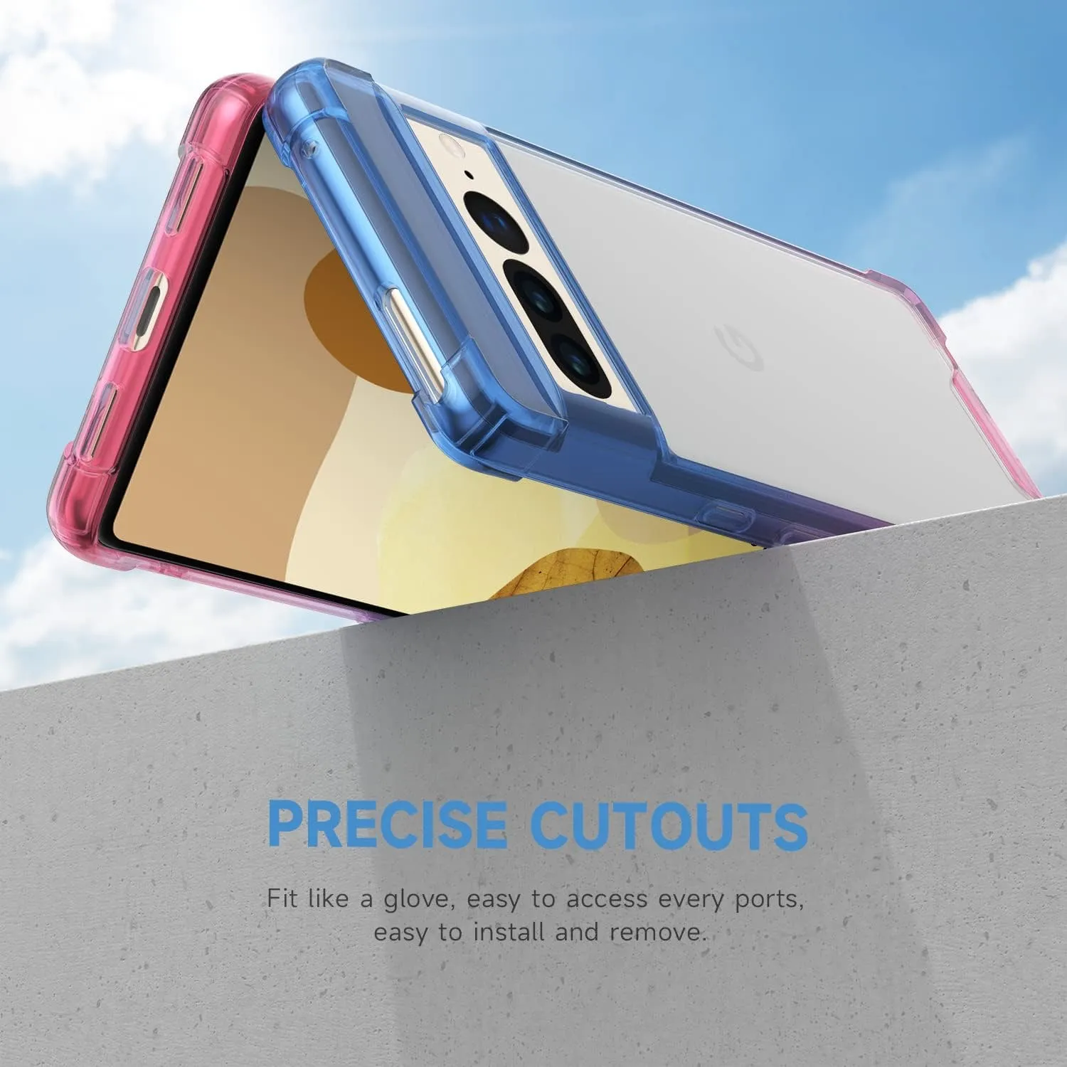 Google Pixel 7 Pro Case, Clear Cute Gradient Slim Phone Case Cover Blue Pink