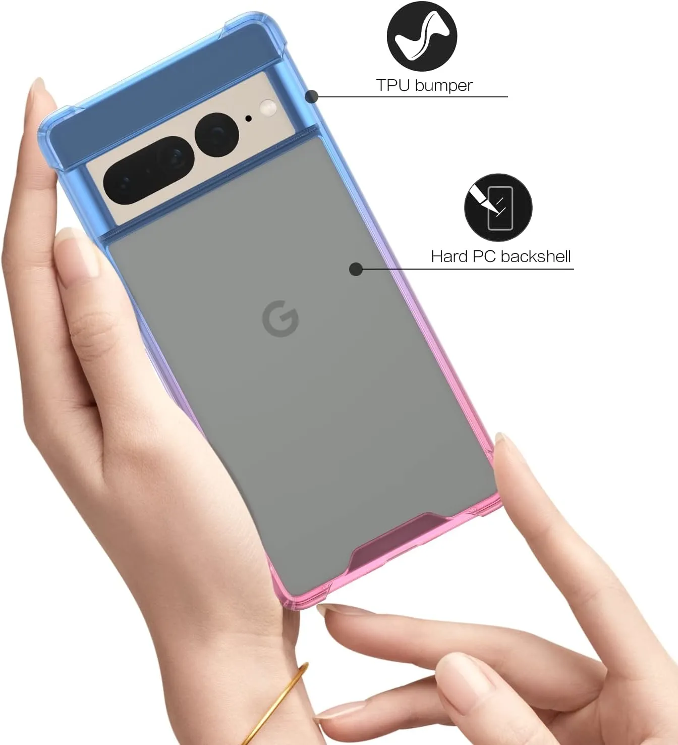 Google Pixel 7 Pro Case, Clear Cute Gradient Slim Phone Case Cover Blue Pink